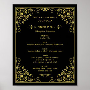 Poster Cardápio de Casamento Art Déco Vintage Preto e Dou