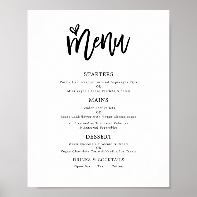 Poster Cardápio de Casamento com Fonte de Texto com Estil (Frente)