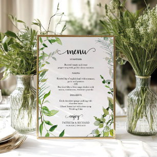 Poster Cardápio de Casamento com Vegetação em Aquarela Bo