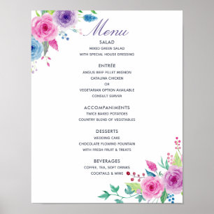 Poster Cardápio de Casamento Floral em Aquarela Mistura V