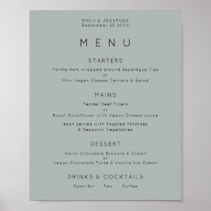 Poster Cardápio de Casamento Simples em Verde Sálvia Prat