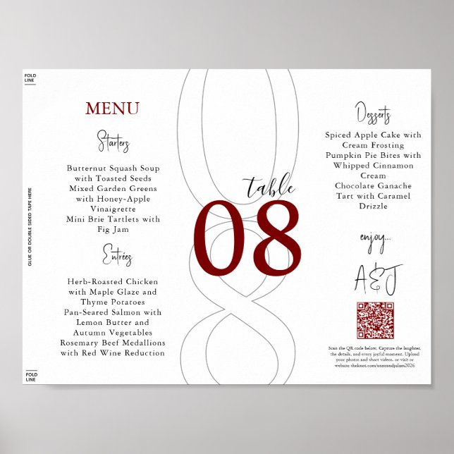 Poster Cardápio de Casamento Tri-Dobrável Simples Moderno (Frente)