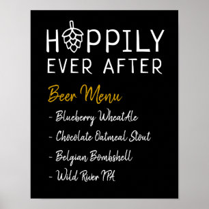 Poster Cardápio de Cerveja Hoppily Ever After Casamento C