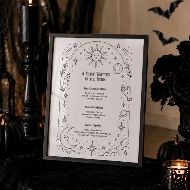 Poster Cardápio de Chá de Noiva de Halloween Celestial e  (Criador carregado)