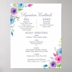 Poster Cardápio de Coquetéis de Assinatura de Casamento c
