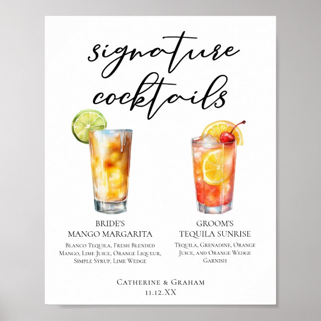 Poster Cardápio de Coquetéis Tequila Sunrise Mango Margar (Frente)
