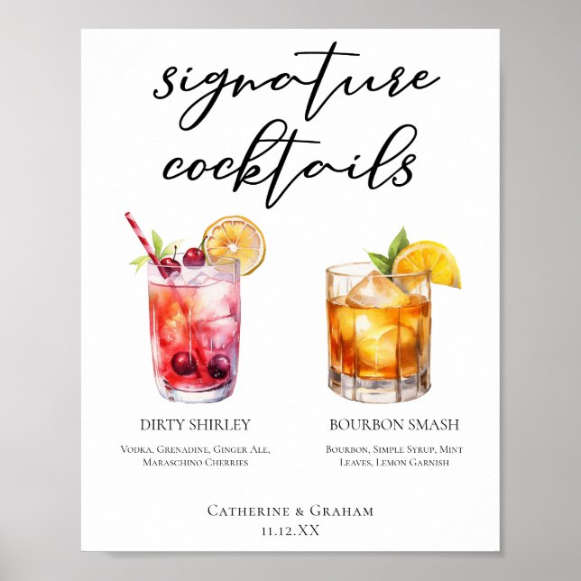 Poster Cardápio de Drinks com Dirty Shirley Bourbon Smash (Frente)