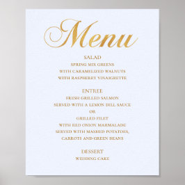 Poster Cardápio de jantar de casamento dourado. Azul eleg