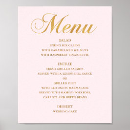 Poster Cardápio de jantar de casamento dourado. Rosa eleg