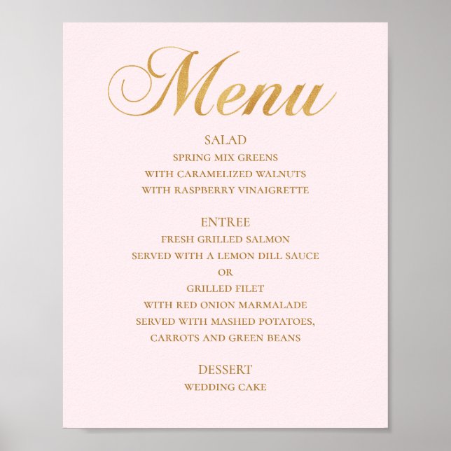 Poster Cardápio de jantar de casamento dourado. Rosa eleg (Frente)