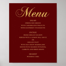 Poster Cardápio de jantar de casamento em dourado. Marrom