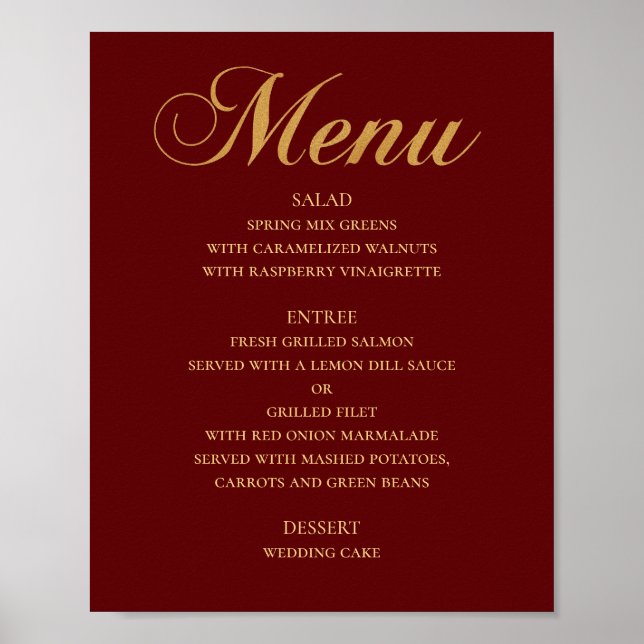 Poster Cardápio de jantar de casamento em dourado. Marrom (Frente)
