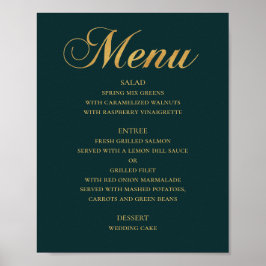 Poster Cardápio de jantar de casamento em ouro. Azul-petr