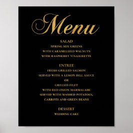 Poster Cardápio de jantar de casamento em ouro. Preto ele