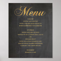 Cardápio de jantar de casamento em ouro. Quadro-ne