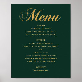 Poster Cardápio de jantar de casamento em ouro. Verde ele