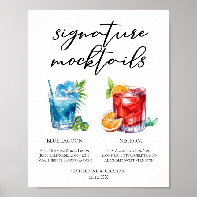 Poster Cardápio de Mocktail Negroni Blue Lagoon Sem Álcoo (Frente)