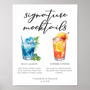 Poster Cardápio de Mocktails Blue Lagoon Summer Sunrise