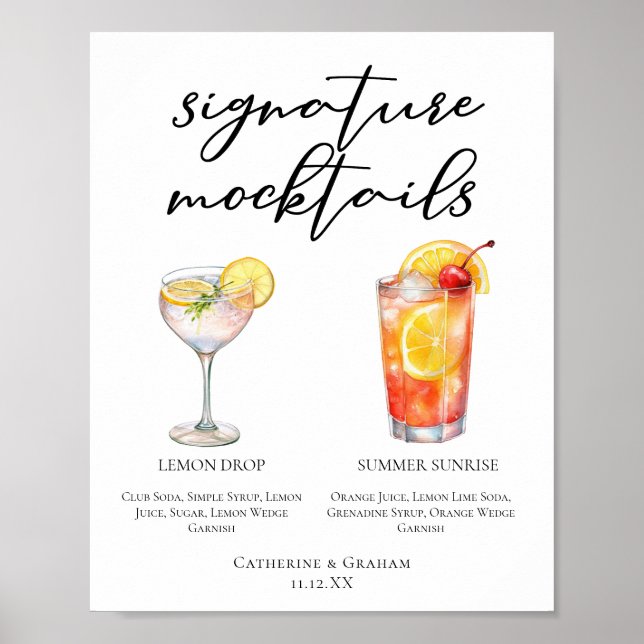 Poster Cardápio de Mocktails de Casamento Lemon Drop Summ (Frente)