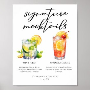 Poster Cardápio de Mocktails de Casamento Verão Nascer do