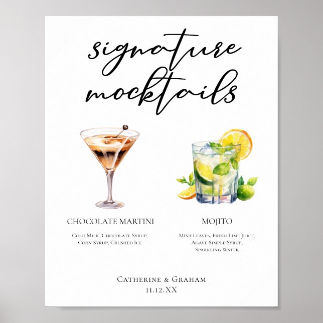 Poster Cardápio de Mocktails de Martini de Chocolate Moji (Frente)