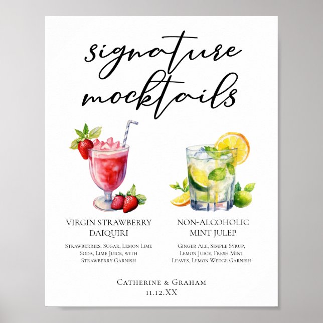 Poster Cardápio de Mocktails Strawberry Daiquiri Mint Jul (Frente)