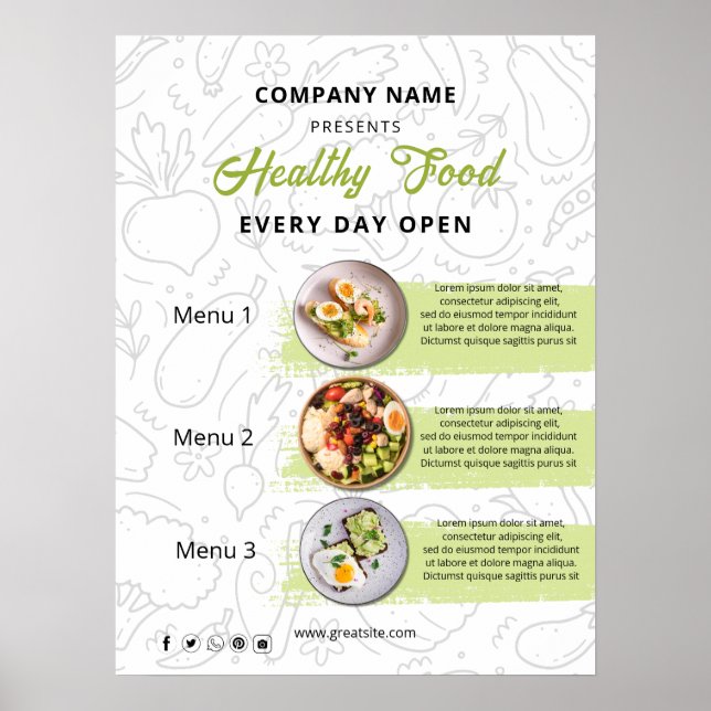 Poster Cardápio de Restaurante de Catering de Comida Fres (Frente)