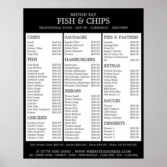 Poster Cardápio de Restaurante Fish & Chip Shop (Frente)