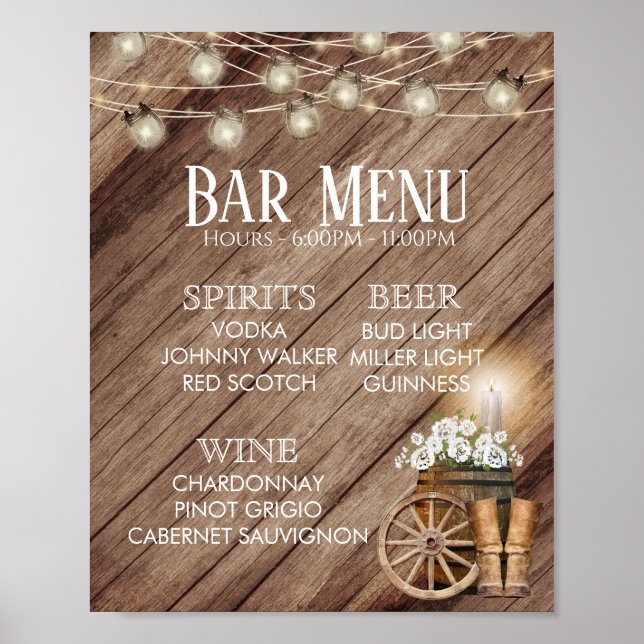 Poster Cardápio do Bar - Casamento em Barril de Madeira R (Frente)