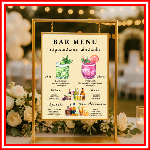 Poster Cardápio do Bar de Casamento Amarelo Manteiga