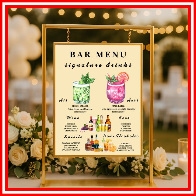Poster Cardápio do Bar de Casamento Amarelo Manteiga  (Criador carregado)