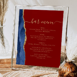 Poster Cardápio do Bar de Casamento Azul Naval Dourado Ág