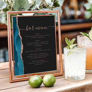 Poster Cardápio do Bar de Casamento Azul Teal Dourado Ros