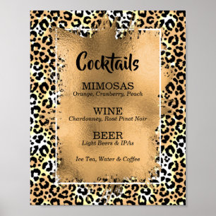 Poster Cardápio do Bar de Coquetéis com Estampa de Leopar
