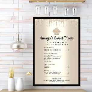 Poster Cardápio do Chef de Padaria de Cupcake Dourado com