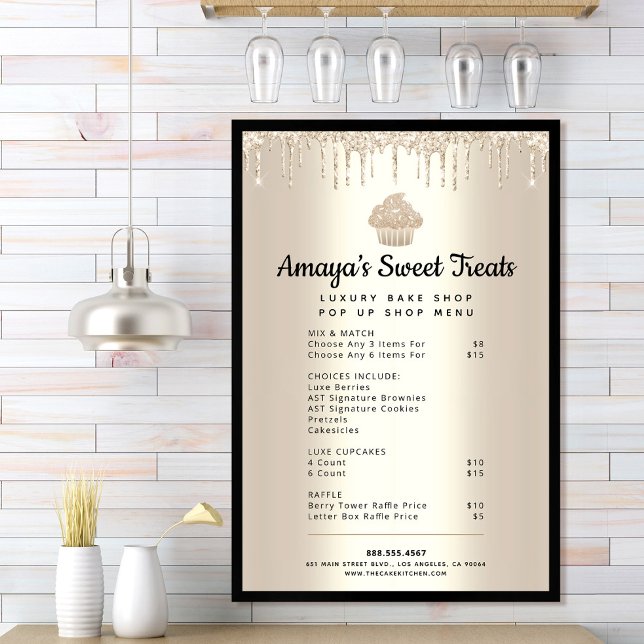 Poster Cardápio do Chef de Padaria de Cupcake Dourado com (Criador carregado)