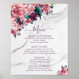 Poster Cardápio do Dia das Mães Floral Rosa Vintage Mármo