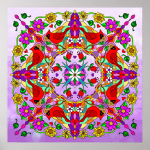 Cardeais Coloridos bonito e Flores Mandala