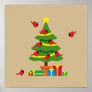Poster Cardeais Vermelhos - Merrier Natal Passado Junto