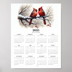 Poster Cardeal Sentado no Calendário 2025 do Snowy Branch