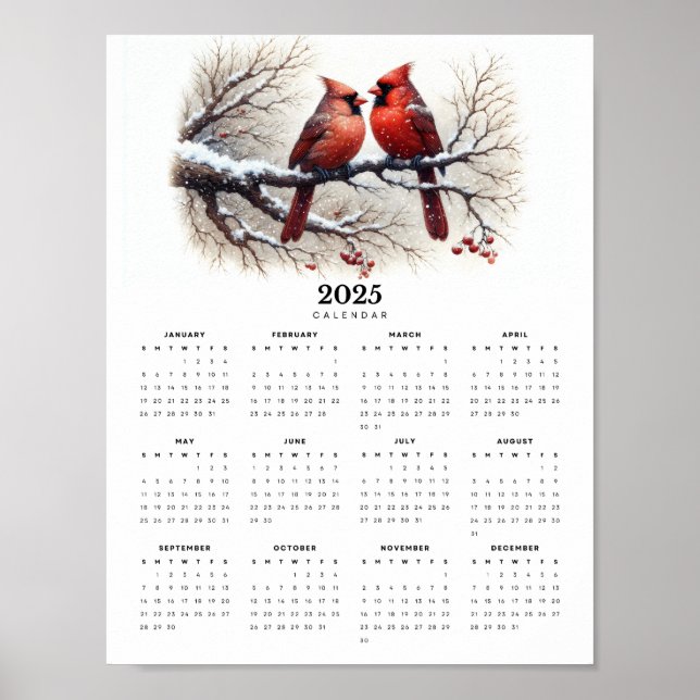Poster Cardeal Sentado no Calendário 2025 do Snowy Branch (Frente)