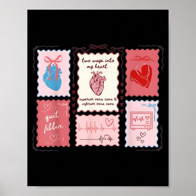 Poster Cardiac Nurse Scalloped Stamp Heart Anatomy Coquet (Frente)