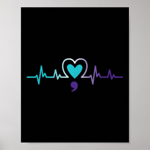 Poster Cardíaco Semicolon Prevenção ao Suicídio Pós-guerr