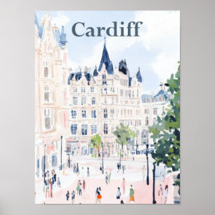 Poster Cardiff Wales Watercolor Painting Viagem