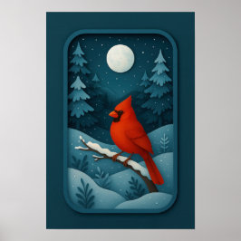 Poster Cardinal ao Luar no Bosque Invernal