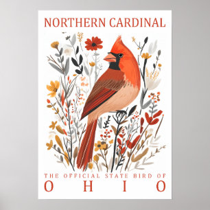 Poster Cardinal do Norte de Ohio Estado Ave Botânica
