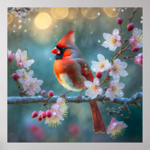Poster Cardinal Macho ao Luar das Flores de Cerejeira