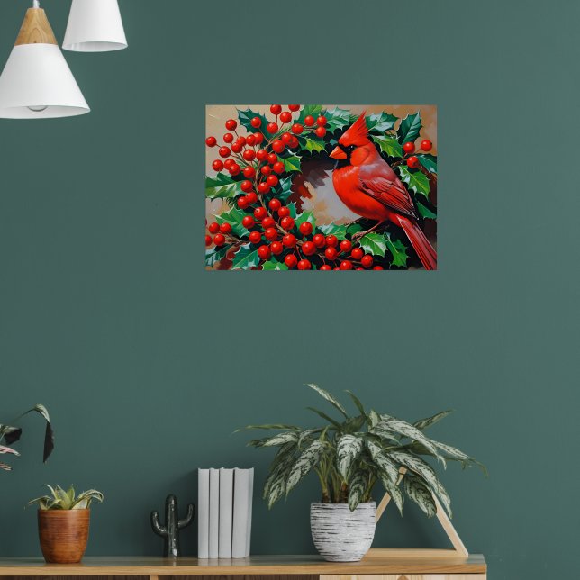 Poster Cardinal Vermelho com Grinalda (Sala de Estar 1)