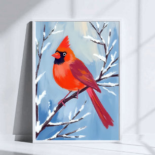 Poster Cardinal Vermelho Férias de Aquarela de Inverno