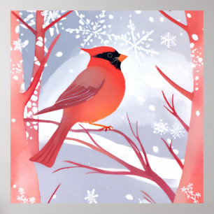 Poster Cardinal Vermelho   Linda pintura em aquarela